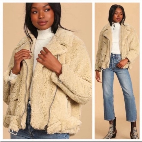 Free People Jacket Womens Medium Brown Faux Fur Oversized Moto Boho Cabincore - Picture 2 of 15